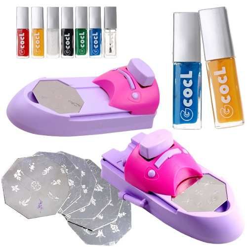 Máquina para Decorar Unhas Portátil + 7 Esmaltes + 5 Placas